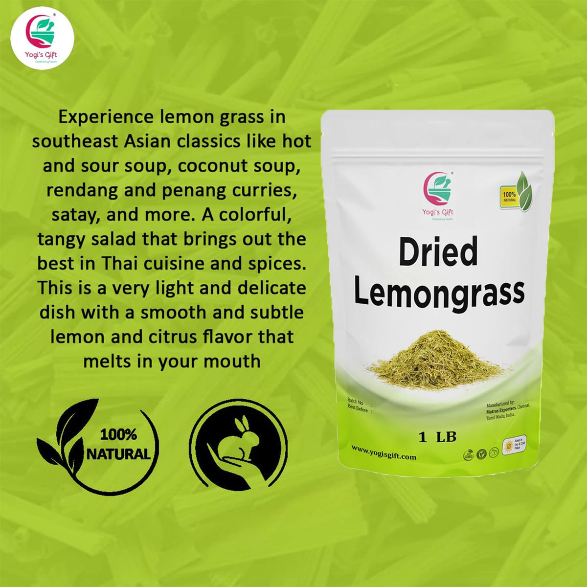 Yogi’s Gift lemongrass tea infusion adds refreshing lemon notes to herbal routines.