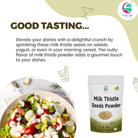 Yogi’s Gift Milk Thistle Seed Powder packaging label with ingredients and origin.