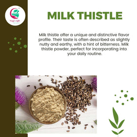 Yogi’s Gift Milk Thistle Seed Powder spoon measures servings.