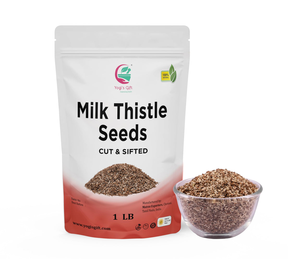 Yogi's Gift Milk Thistle Seeds bulk bag ready for herbal infusions