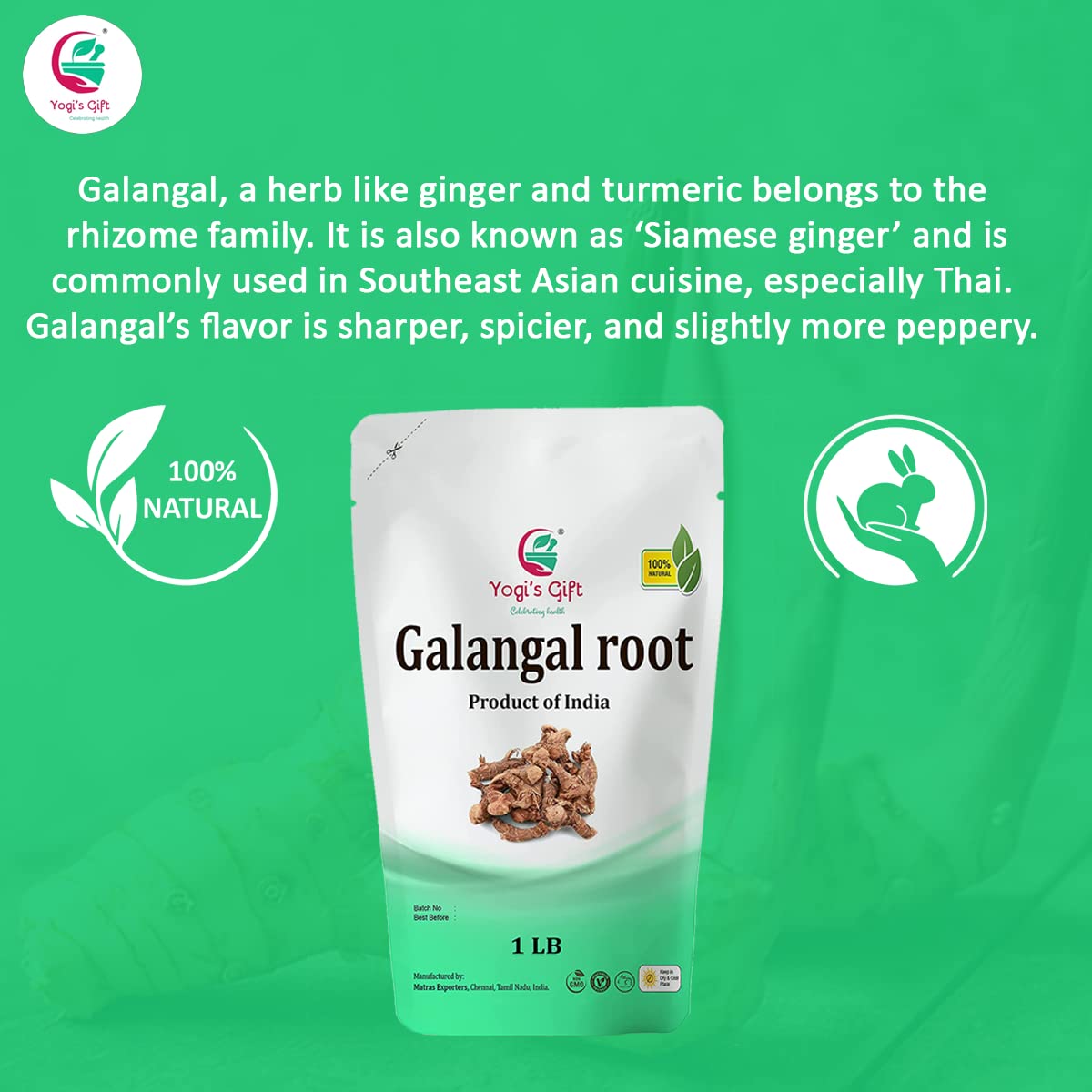 Yogi’s Gift galangal root whole ideal for Tom Yum and Thai curry.
