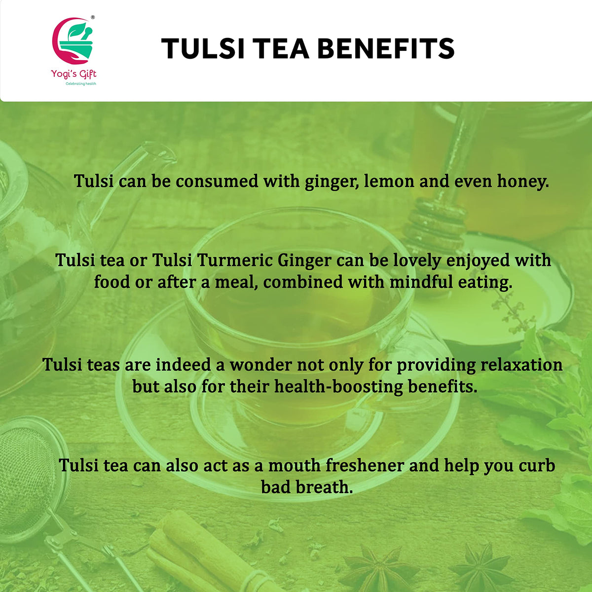 Yogi's Gift tulsi tea in bulk canister for easy everyday use
