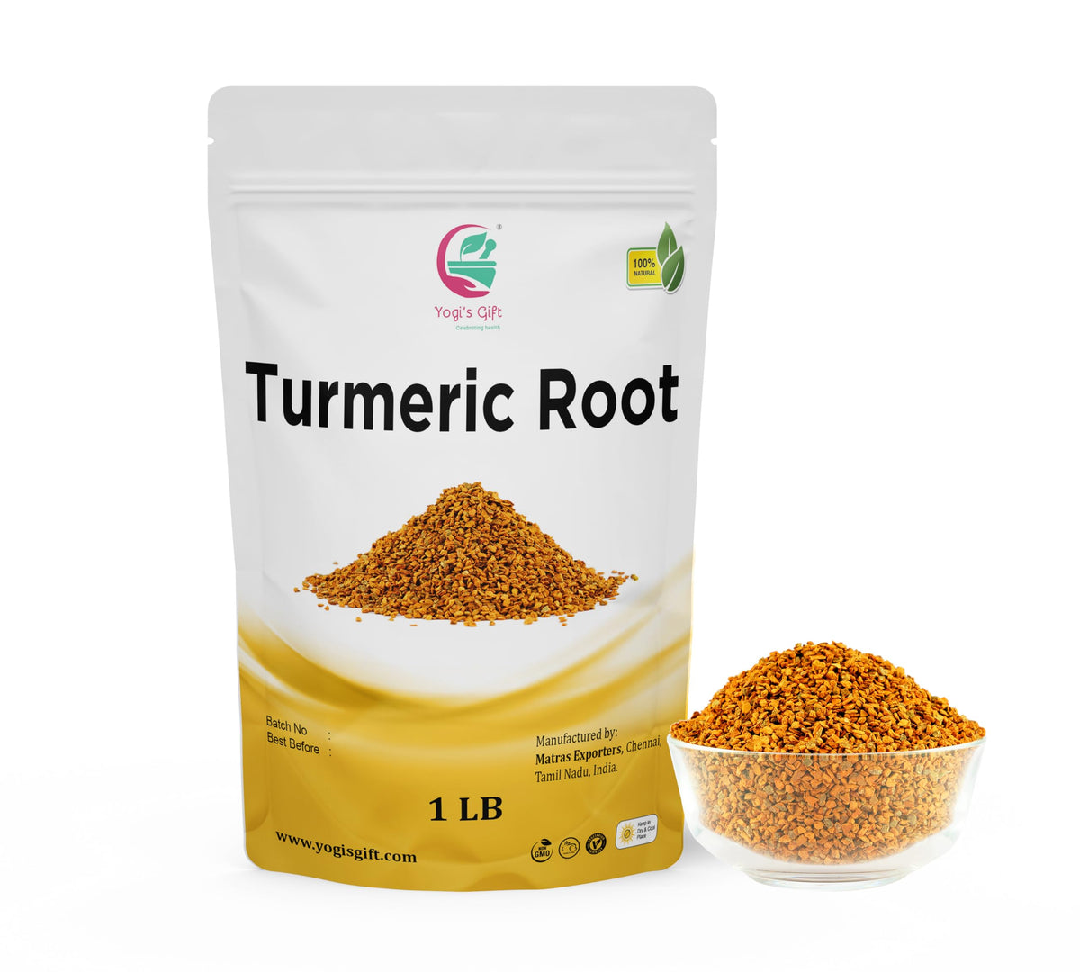 Yogi's Gift turmeric root cut and sifted, ready for versatile cooking and tea base.