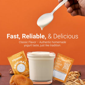 Chilled yogurt in a glass after using Yogourmet starter.