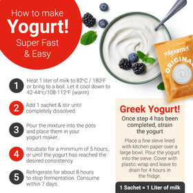 Prepared yogurt being poured from a spoon with Yogourmet starter.