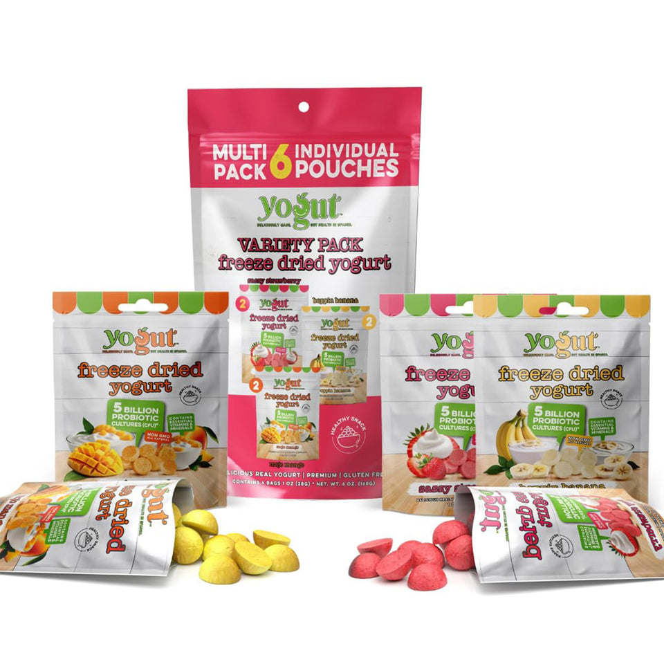 YoGut 6-pack front pack: convenient on-the-go yogurt snacks.