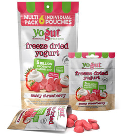 YoGut Freeze Dried Yogurt Snack Pack front view, ideal for busy mornings on the go.