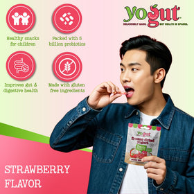 YoGut probiotic melts in travel pack: supports daily snacking routine.