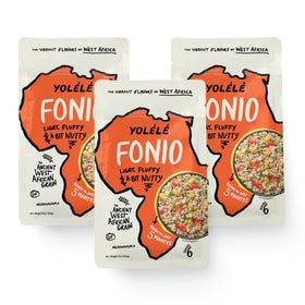 Yolélé Fonio three-pack bags provide a convenient pantry staple for quick meals.