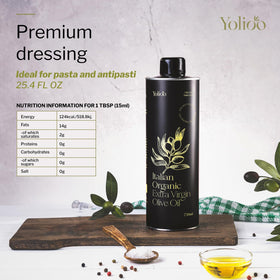 Yolioo olive oil drizzled over finished dishes elevates aroma.