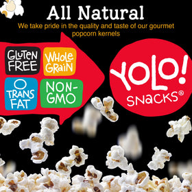 YOLO! kernels close-up reveals near hullless texture for smoother pops.