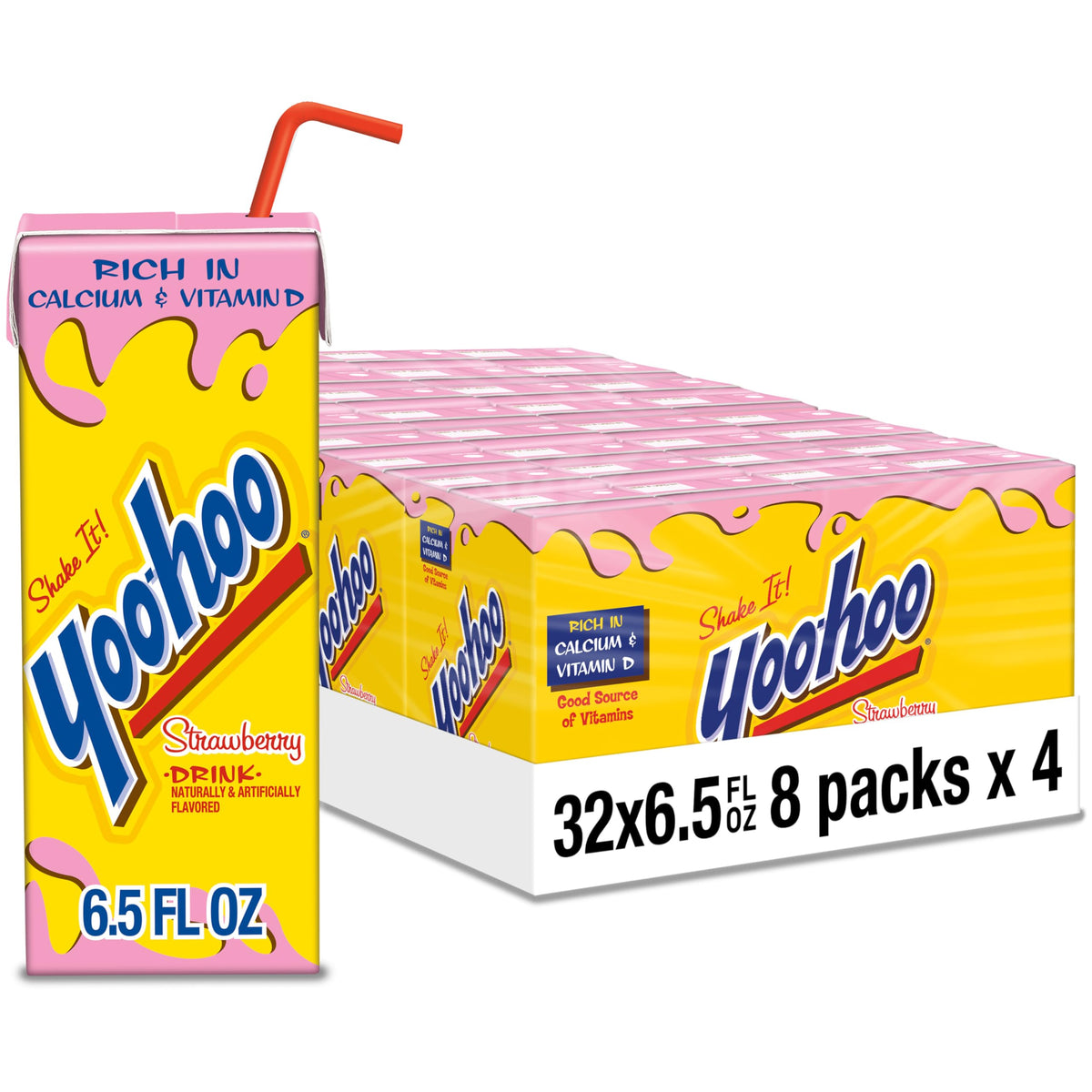 Yoo-Hoo Strawberry Drink boxes shown for easy grab-and-go snacking