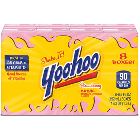 Yoo-Hoo Strawberry Drink pouring into a glass for a creamy sip