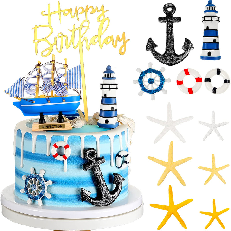 Yookeer nautical ship topper on cake for a striking birthday centerpiece