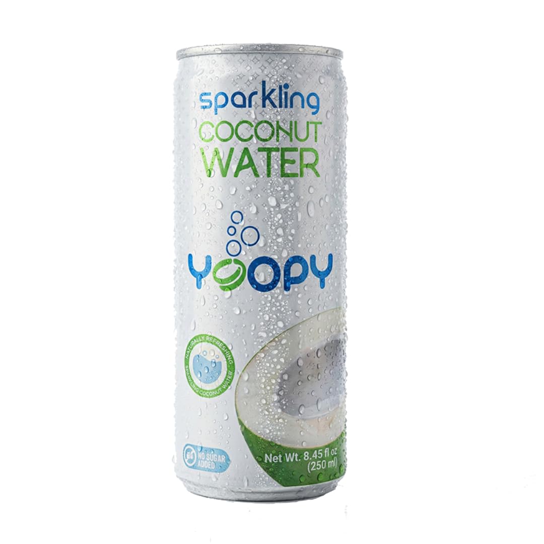 Yoopy Sparkling Coconut Water can delivering crisp hydration.