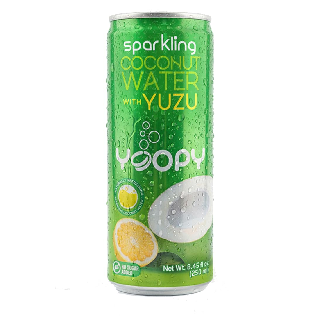 Yoopy Sparkling Coconut Water with Yuzu bottle displaying citrus-forward flavor.