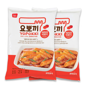 Yopokki Instant Tteokbokki pack on shelf, convenient ready-meal option.