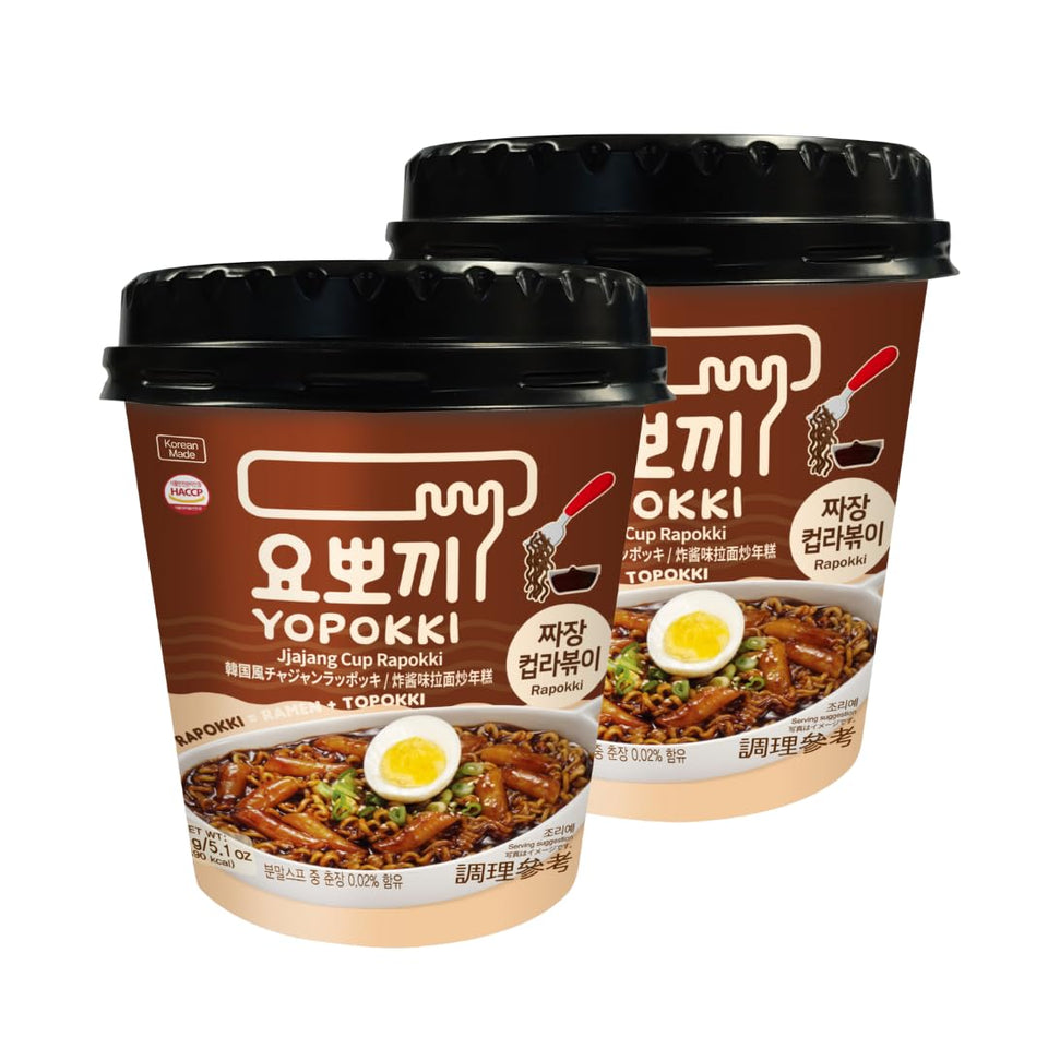 Yopokki Rabokki Cup with chewy rice cakes and noodles, quick, flavorful.