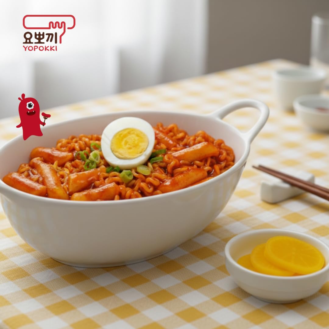 Yopokki Rabokki Cup close-up reveals chewy rice cakes with savory sauce