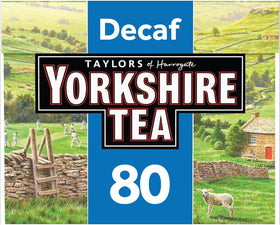 Yorkshire Tea Decaf tea bags in box, ready for a smooth caffeine-free brew.