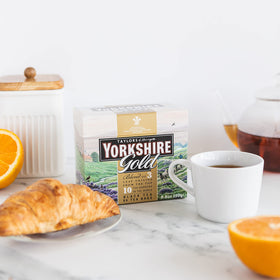 Yorkshire Tea Gold brewed cup highlighting a bold malty flavor