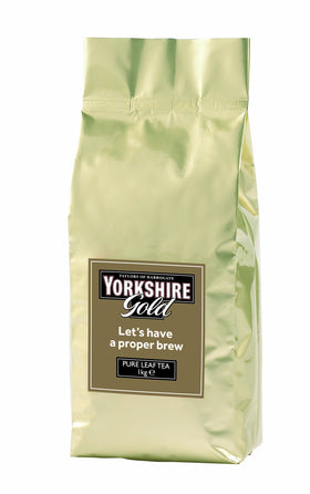 Yorkshire Tea Gold loose leaf 1kg bag ready for fresh morning brews.