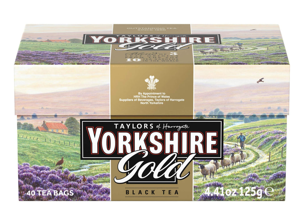 Yorkshire Tea Gold pillow tea bags offer rich, smooth flavor for hot or iced tea.