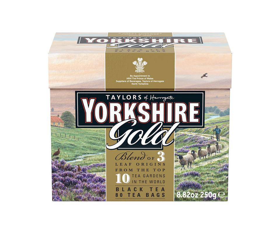 Yorkshire Tea Gold pillow tea bags in box for a rich breakfast cup