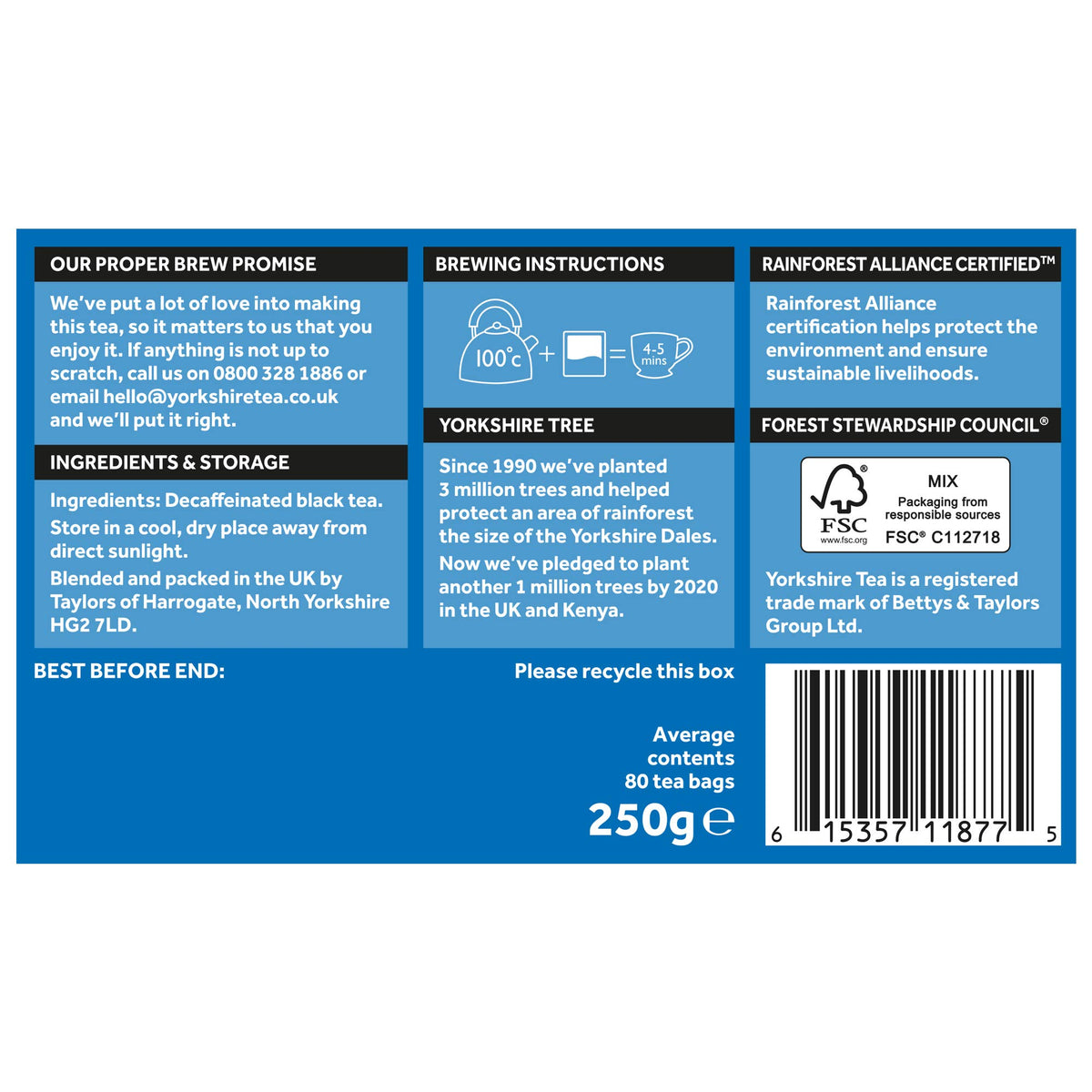 Pack of five Yorkshire Tea bags delivering convenient decaf Earl Grey