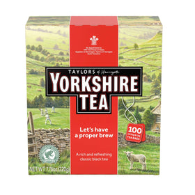 Yorkshire Tea red tea bags ready for a bold morning brew.