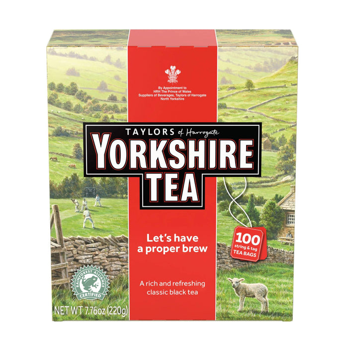 Yorkshire Tea red tea bags ready for a bold morning brew.