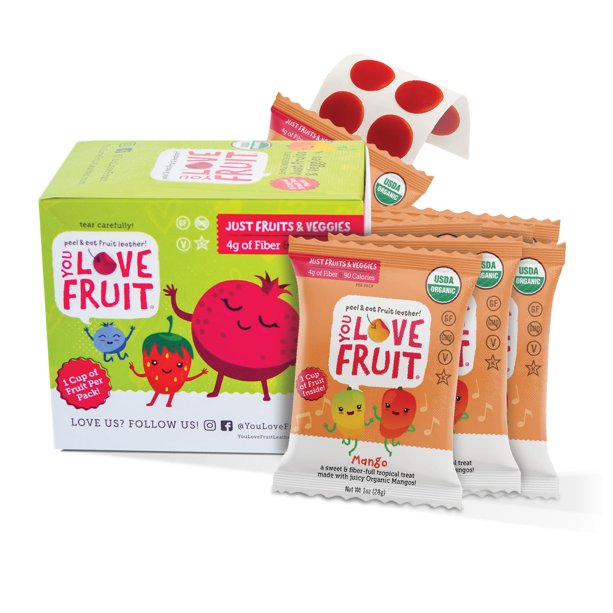 YOU LOVE FRUIT Mango fruit snacks 12-pack display for convenient on-the-go energy