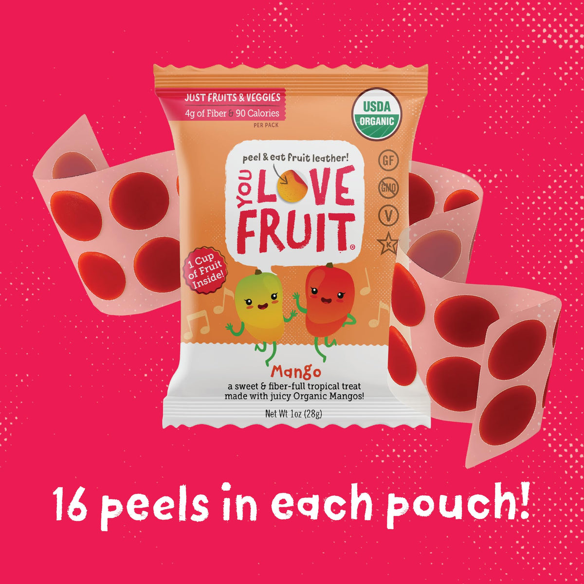 YOU LOVE FRUIT Mango snack close-up showing real fruit ingredients for tasty nutrition