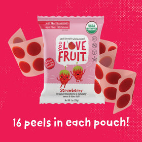 YOU LOVE FRUIT Strawberry snacks bar closeup highlights real fruit pieces and natural sweetness.