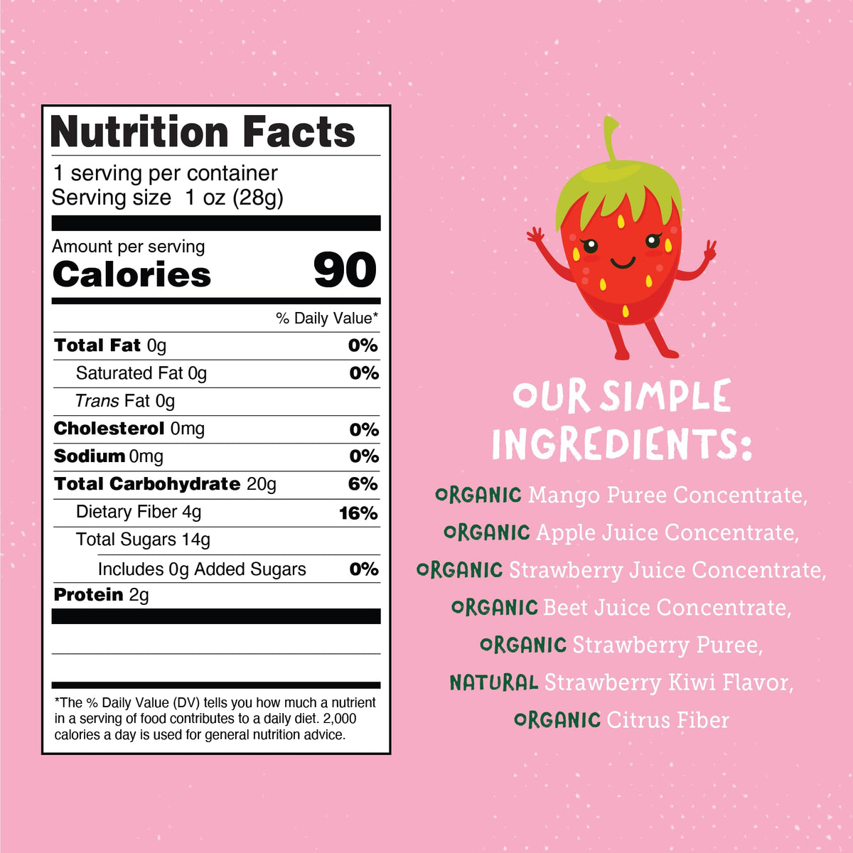 YOU LOVE FRUIT packaging nutrition label – organic, gluten-free and non-GMO in each bite.