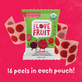 You Love Fruit SuperbERRY fruit leather close-up highlighting real fruit ingredients for natural snacking.