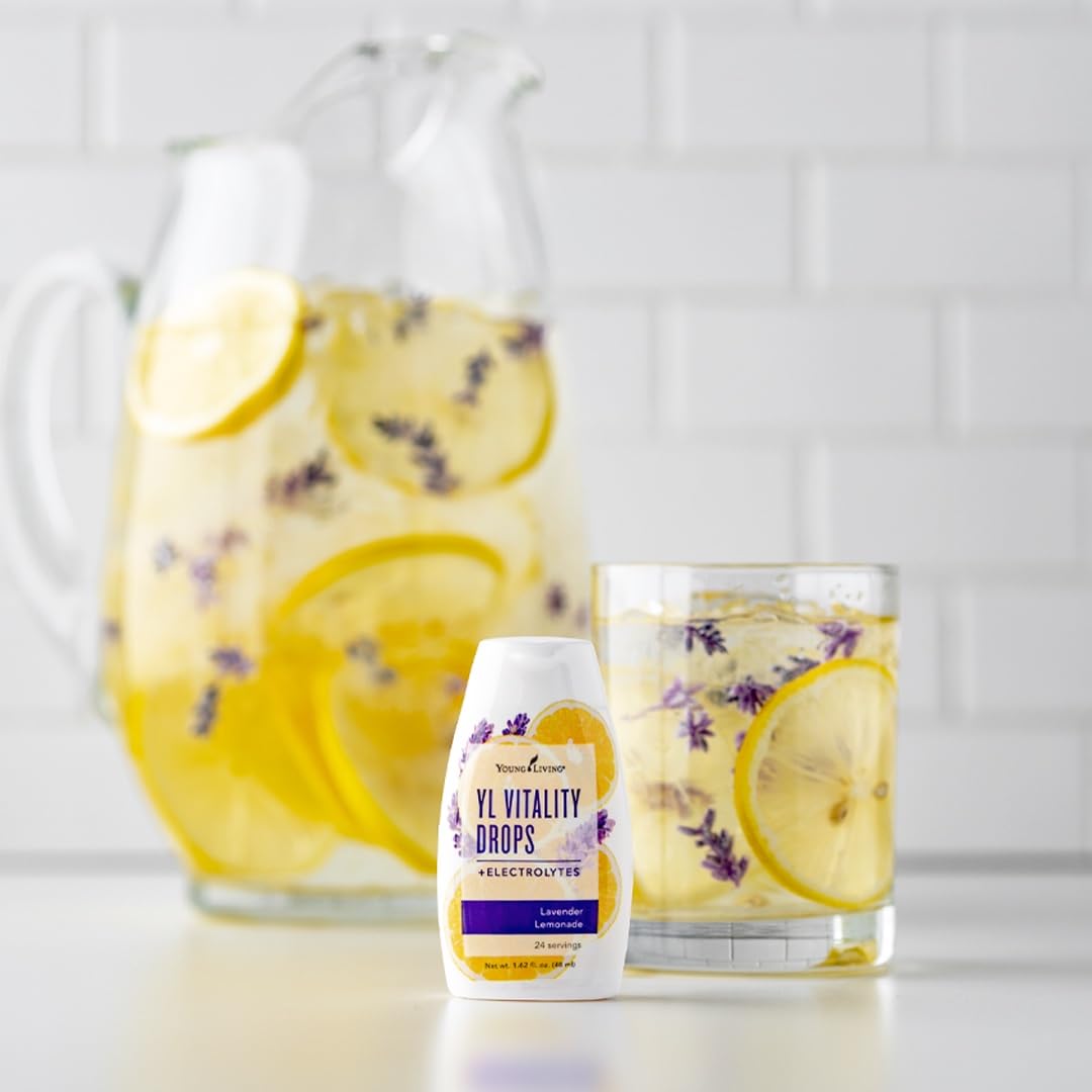 Close-up of Young Living YL Vitality Drops bottle label highlighting electrolytes