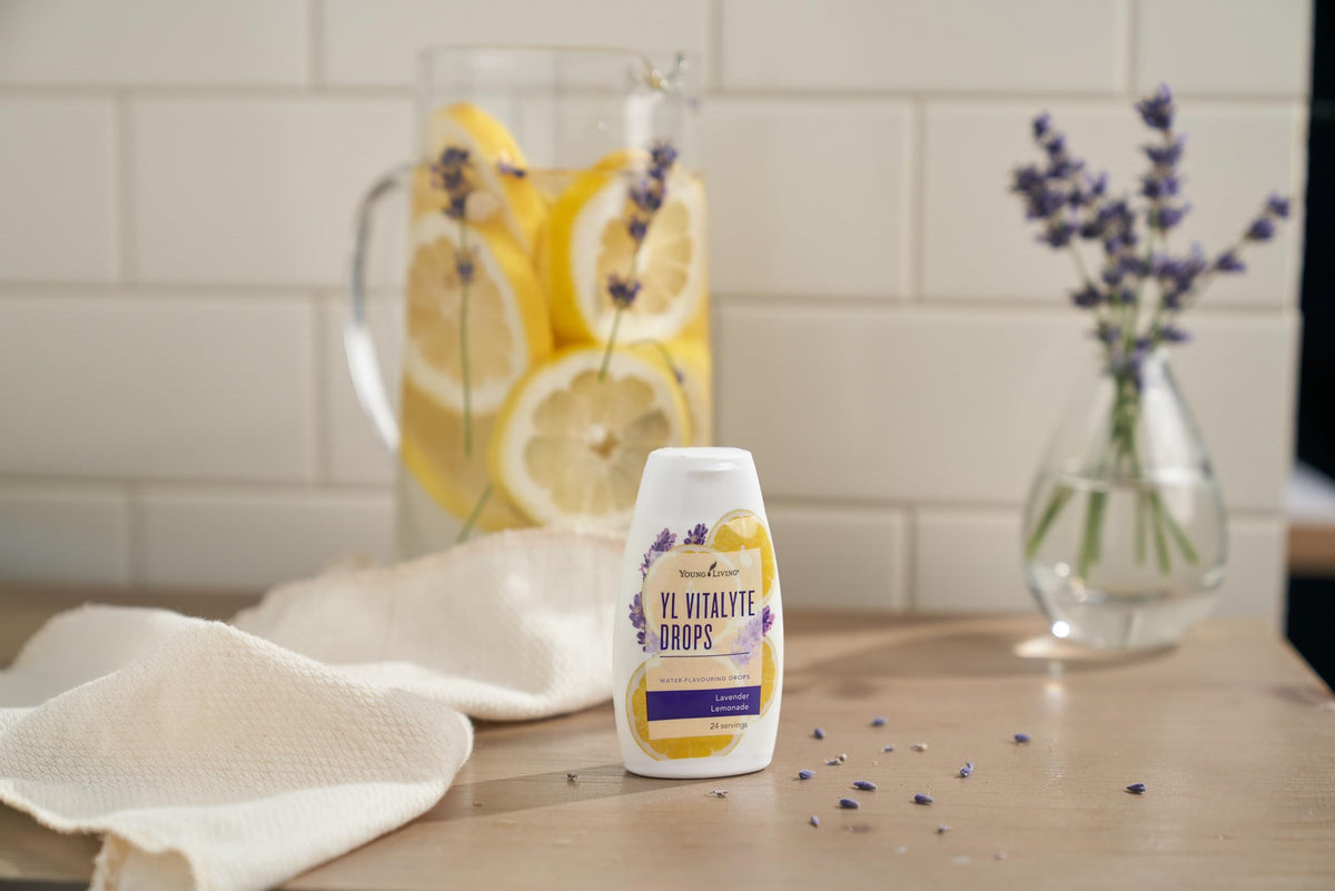Electrolyte-focused graphic paired with Young Living YL Vitality Drops