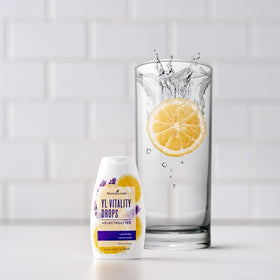 Hydration setup featuring Young Living YL Vitality Drops for daily flavor