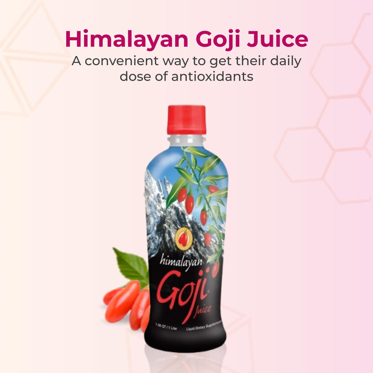 Youngevity Himalayan Goji Juice bottle side highlights pure additive-free formula