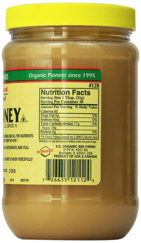 YS Organic Bee Farms Raw Honey spoon ready for quick sweetness in tea or yogurt
