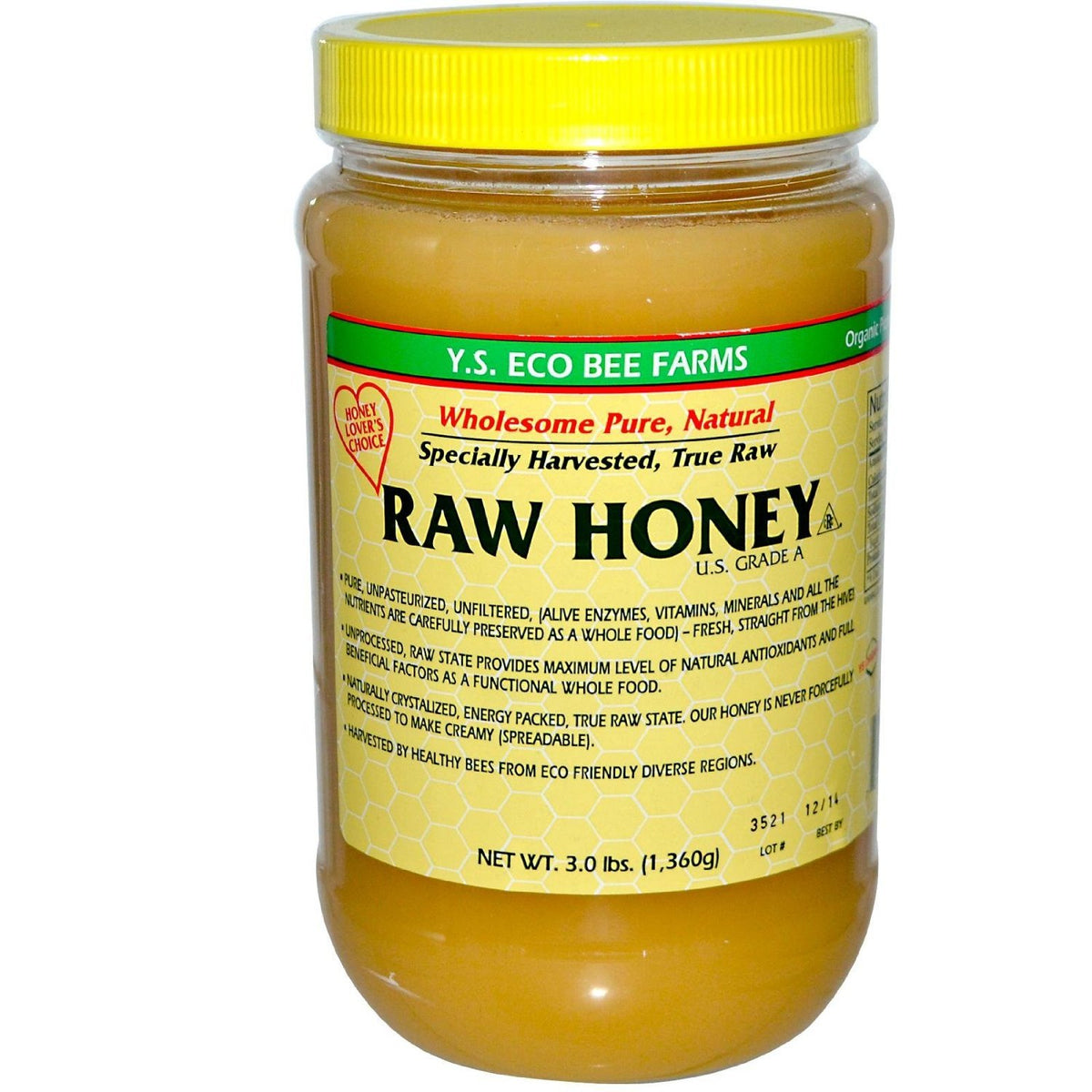 Y.S. Eco Bee Farms raw honey 3 lb bottle pack 2, natural energy and whole-food nutrition.