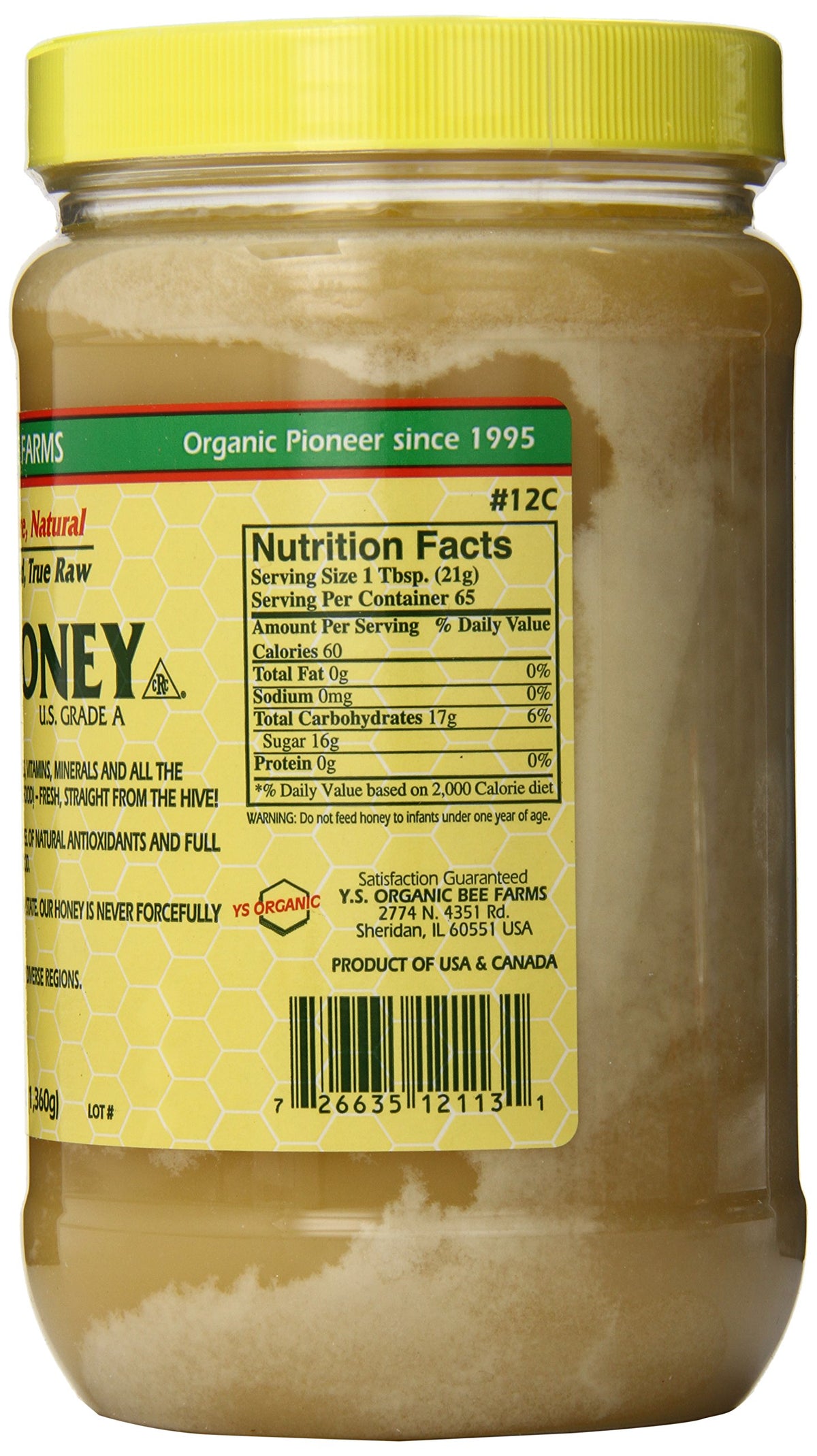YS Eco Bee Farms RAW HONEY pour, unpasteurized and unfiltered, perfect for baking and drizzle.