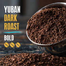 Pour-over setup with Yuban Dark Roast showcasing rich aroma and clarity.