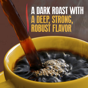 French press brew of Yuban Dark Roast delivering a full-bodied cup.