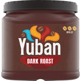 Yuban Dark Roast Ground Coffee canister locks in bold flavor for daily use.
