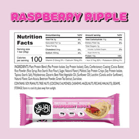 Packaging image shows recyclable FSC carton and sustainable packaging for Yubi Bar Raspberry Ripple.