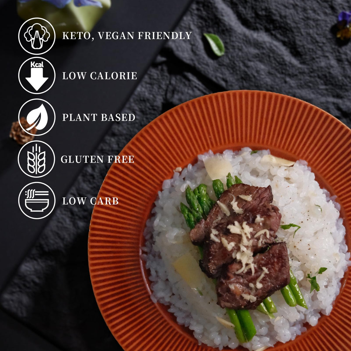 YUHO Keto Rice pack close-up highlighting gluten-free low-carb formula