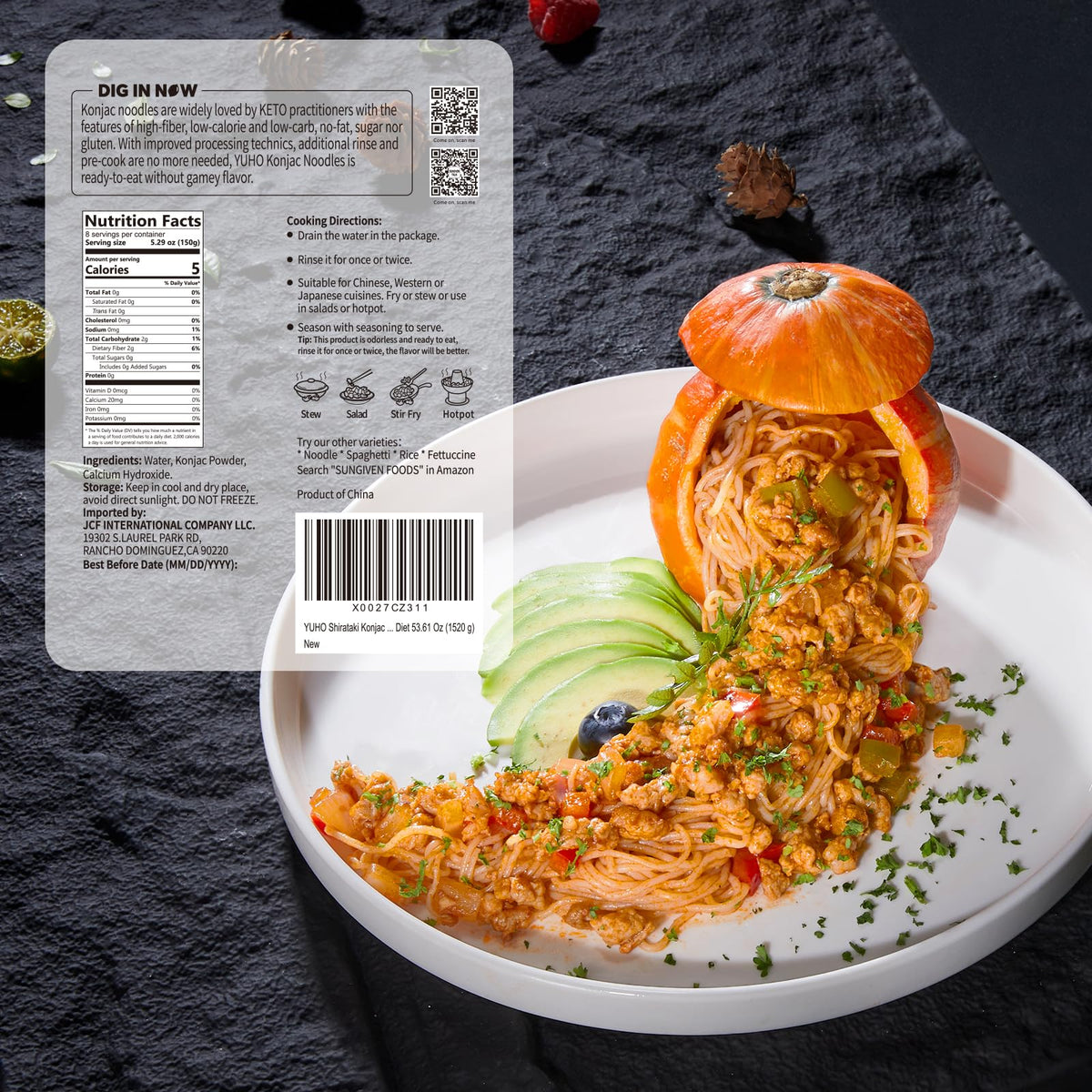 YUHO Konjac noodles 8-pack inside highlights quick, keto-friendly meal prep.
