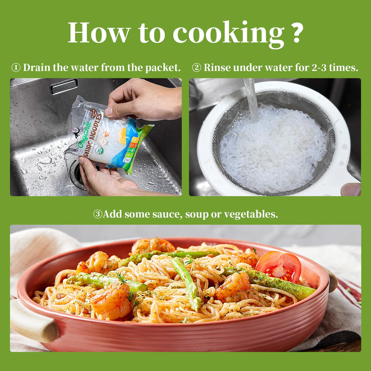 YUHO Konjac Noodles ingredient list confirms simple, clean konjac and water.